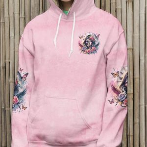 SHE WEARS STRENGTH AND DARKNESS SKULL ALL OVER PRINT HOODIE