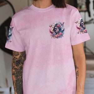 SHE WEARS STRENGTH AND DARKNESS SKULL ALL OVER PRINT T SHIRT 1