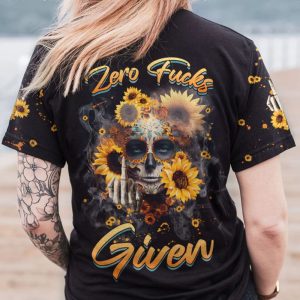 ZERO F GIVEN SUGAR SKULL SUNFLOWER ALL OVER PRINT T SHIRT