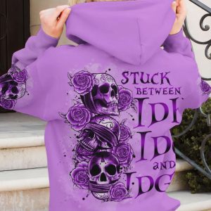 STUCK BETWEEN IDK IDC AND IDGAF SKULL ROSE PURPLE ALL OVER PRINT HOODIE (1)