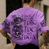STUCK BETWEEN IDK IDC AND IDGAF SKULL ROSE PURPLE ALL OVER PRINT T SHIRT