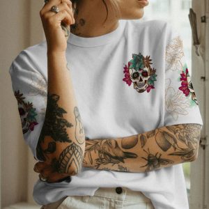 THE GOOD GIRL IN ME FLOWER SKULL ALL OVER PRINT T SHIRT (1)