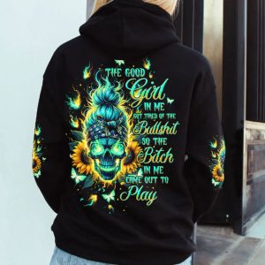 THE GOOD GIRL IN ME MESSY BUN SUNFLOWER ALL OVER PRINT HOODIE