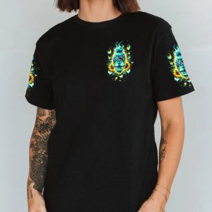 THE GOOD GIRL IN ME MESSY BUN SUNFLOWER ALL OVER PRINT T SHIRT