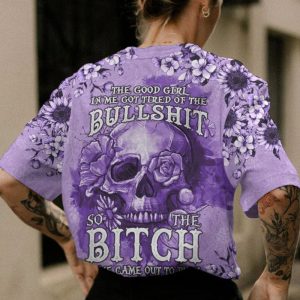 THE GOOD GIRL PURPLE SKULL ALL OVER PRINT T SHIRT