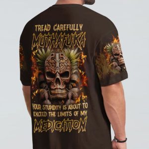 TREAD CAREFULLY MUTHAFUKA TIKI SKULL ALL OVER PRINT T SHIRT