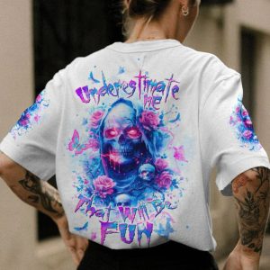 UNDERESTIMATE ME ROSE SKULL ALL OVER PRINT T SHIRT (1)