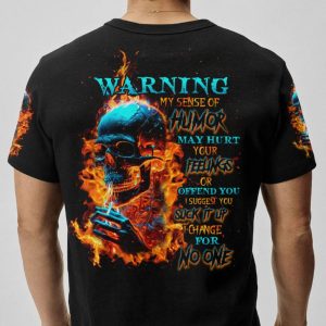WARNING MY SENSE OF HUMOR SKULL ALL OVER PRINT T SHIRT