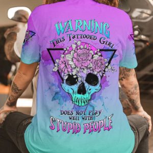 WARNING THIS TATTOOED GIRL FLORAL SKULL ALL OVER PRINT T SHIRT (1)