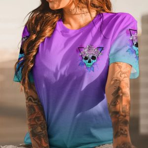 WARNING THIS TATTOOED GIRL FLORAL SKULL ALL OVER PRINT T SHIRT