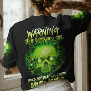 WARNING THIS TATTOOED GIRL GREEN SKULL ALL OVER PRINT T SHIRT (1)