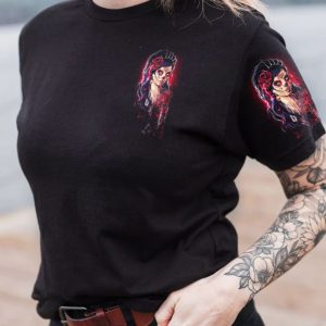 WARNING THIS TATTOOED GIRL SUGAR SKULL ALL OVER PRINT T SHIRT