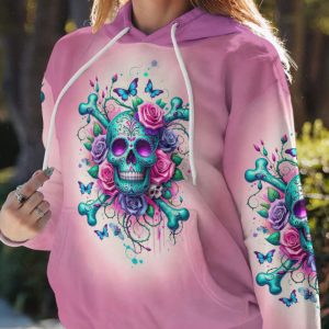 WARNING THIS TATTOOED GIRL SUGAR SKULL BONES ALL OVER PRINT HOODIE