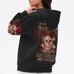 ONE DAY 3 SKULLS ROSE MELT ALL OVER PRINT HOODIE