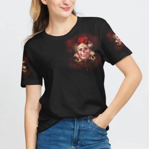 ONE DAY 3 SKULLS ROSE MELT ALL OVER PRINT T SHIRT