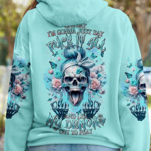 ONE DAY I'M GONNA JUST SAY MESSY BUN SKULL ALL OVER PRINT HOODIE (1)