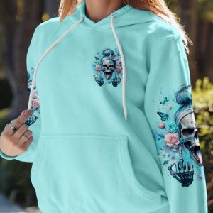 ONE DAY I'M GONNA JUST SAY MESSY BUN SKULL ALL OVER PRINT HOODIE