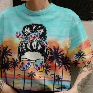 SALTY LIL' BEACH MESSY BUN ALL OVER PRINT T SHIRT