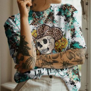 SASSY LIL' THANG COWBOY SKULL ALL OVER PRINT T SHIRT