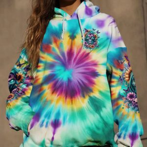 SHE IS SUNSHINE REAPER SUNFLOWER TIE DYE ALL OVER PRINT HOODIE