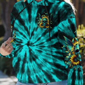 SHE IS SUNSHINE SKULL WINGS TIE DYE ALL OVER PRINT HOODIE
