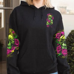 STUCK BETWEEN 3 SKULLS PINK ROSE ALL OVER PRINT HOODIE (1)