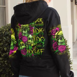 STUCK BETWEEN 3 SKULLS PINK ROSE ALL OVER PRINT HOODIE