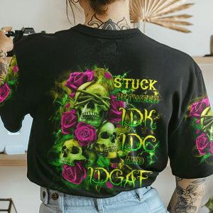 STUCK BETWEEN 3 SKULLS PINK ROSE ALL OVER PRINT T SHIRT (1)