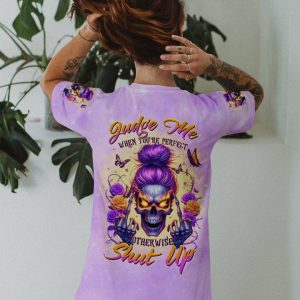 JUDGE ME WHEN SKULL MESSY BUN PURPLE ALL OVER PRINT