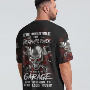 NEVER UNDERESTIMATE MECHANIC GARAGE SKULL ALL OVER PRINT