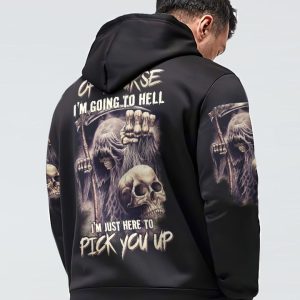 OF COURSE I'M GOING TO HELL SKULL GRIM REAPER VINTAGE ALL OVER PRINT