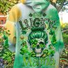 ONE LUCKY MAMA MESSY BUN SKULL PATRICK'S DAY ALL OVER PRINT