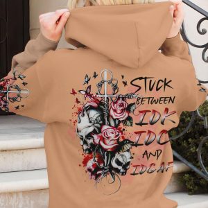 STUCK BETWEEN IDK IDC AND IDGAF ROSE SKULL ALL OVER PRINT