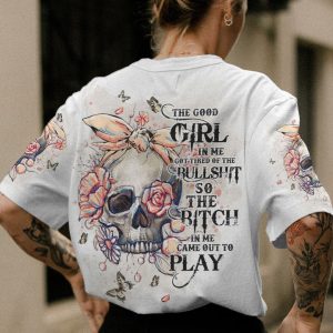 THE GOOD GIRL IN ME FLORAL SKULL ALL OVER PRINT