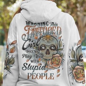 WARNING THIS TATTOOED GIRL SKULL ALL OVER PRINT