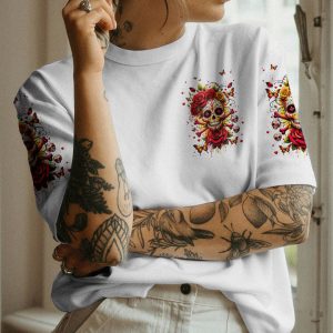 WARNING THIS TATTOOED GIRL SUGAR SKULL ALL OVER PRINT 1