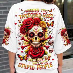 WARNING THIS TATTOOED GIRL SUGAR SKULL ALL OVER PRINT