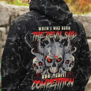 WHEN I WAS BORN 3 SKULLS ALL OVER PRINT