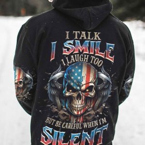 BE CAREFUL WHEN I'M SILENT SKULL AMERICA ALL OVER PRINT