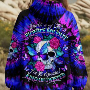 DON'T TRY TO FIGURE ME OUT SKULL ROSE BUTTERFLY TIE DYE ALL OVER PRINT