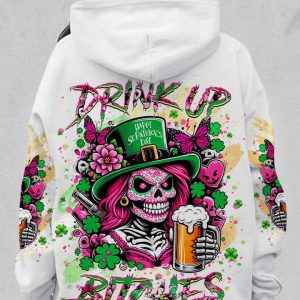 DRINK UP B SKULL LADY PATRICK'S DAY ALL OVER PRINT