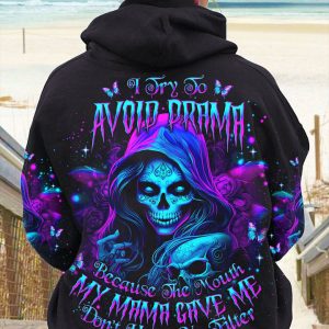 I TRY TO AVOID DRAMA REAPER SKULL ALL OVER PRINT