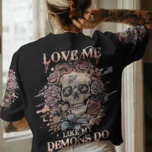 LOVE ME LIKE MY DEMONS DO SKULL ALL OVER PRINT T SHIRT