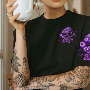 MY GIVE A F PURPLE DAISY SKULL ALL OVER PRINT T SHIRT