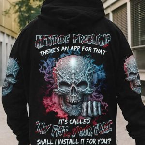 ATTITUDE PROBLEM MAD SKULL ALL OVER PRINT HOODIE