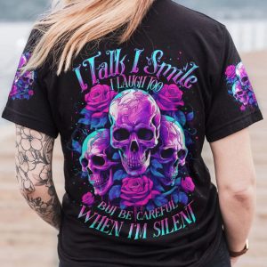 BE CAREFUL WHEN I'M SILENT ROSE SKULL ALL OVER PRINT T SHIRT (1)