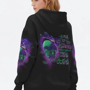 BUCKLE UP BUTTERCUP SKULL WITCH ALL OVER PRINT HOODIE