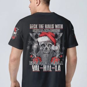 DECK THE HALLS VIKINGS SKULL ALL OVER PRINT T SHIRT