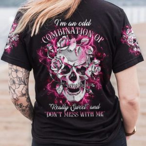DON'T MESS WITH ME FLOWER SKULL ALL OVER PRINT T SHIRT