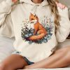 Funny Hoodie Cute Flowers And Fox   Funny Gift